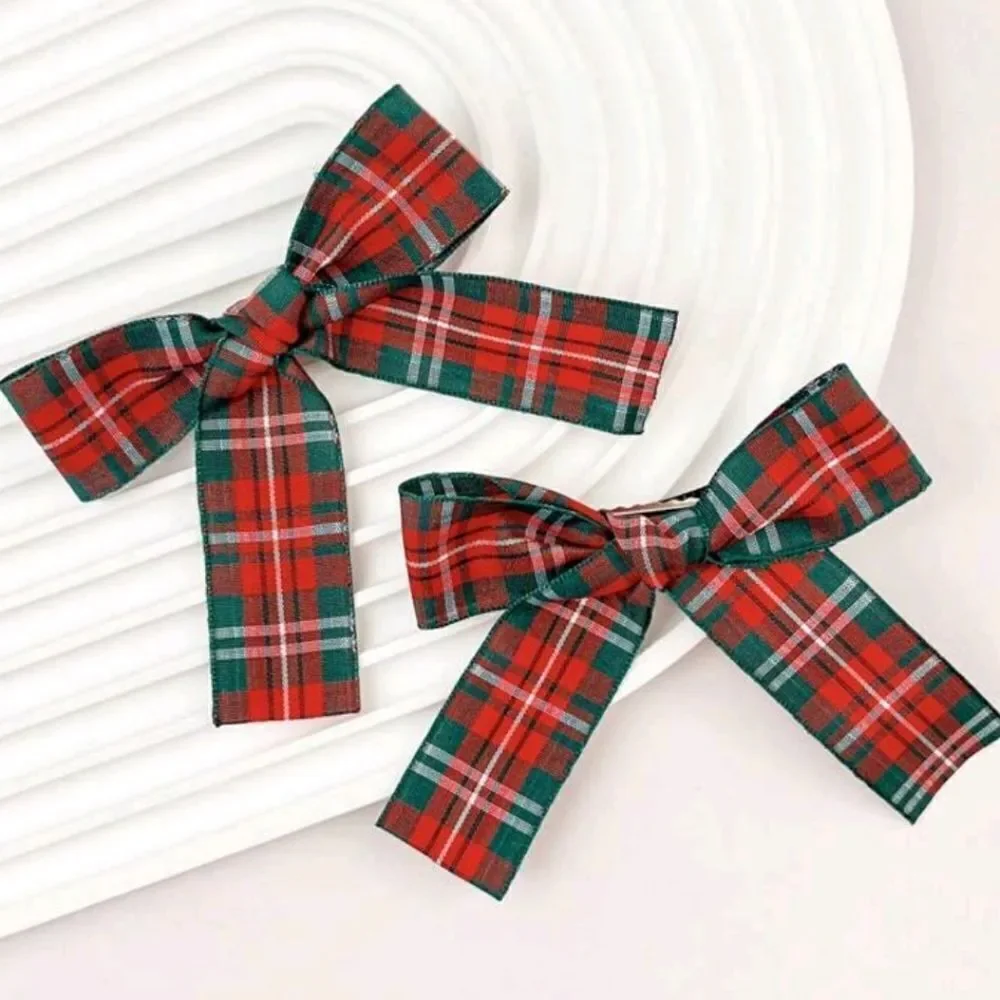 Christmas Plaid Bow Barrettes